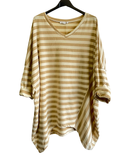 Oversize Quirky Boxy Stripe Top In Beige