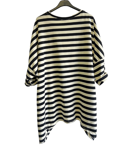 Oversize Quirky Boxy Stripe Top In Black