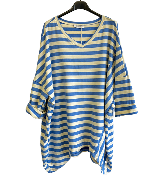 Oversize Quirky Boxy Stripe Top In Light Blue