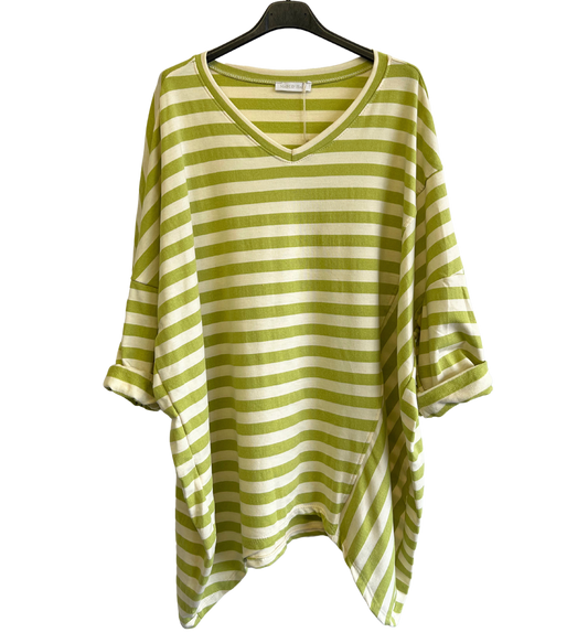 Oversize Quirky Boxy Stripe Top In Lime Green