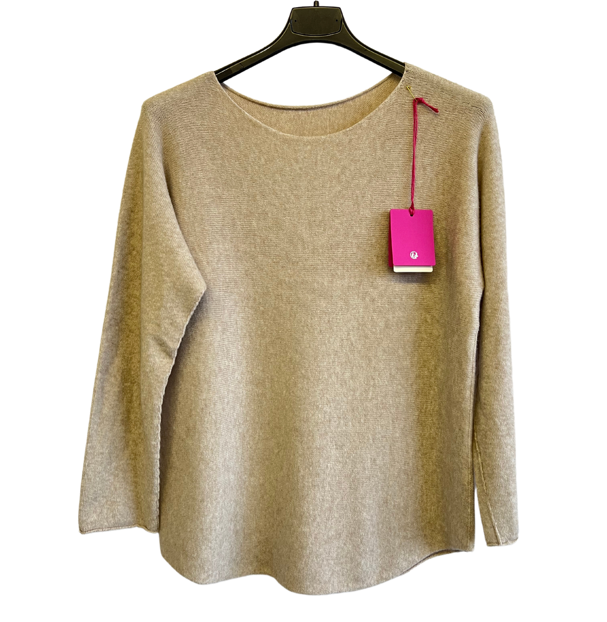 Soft Knit Curved Hem Round Neck Jumper In Mocha