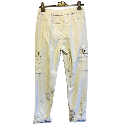 Stretchy Button Pockets Cargo Magic Pants In Silver