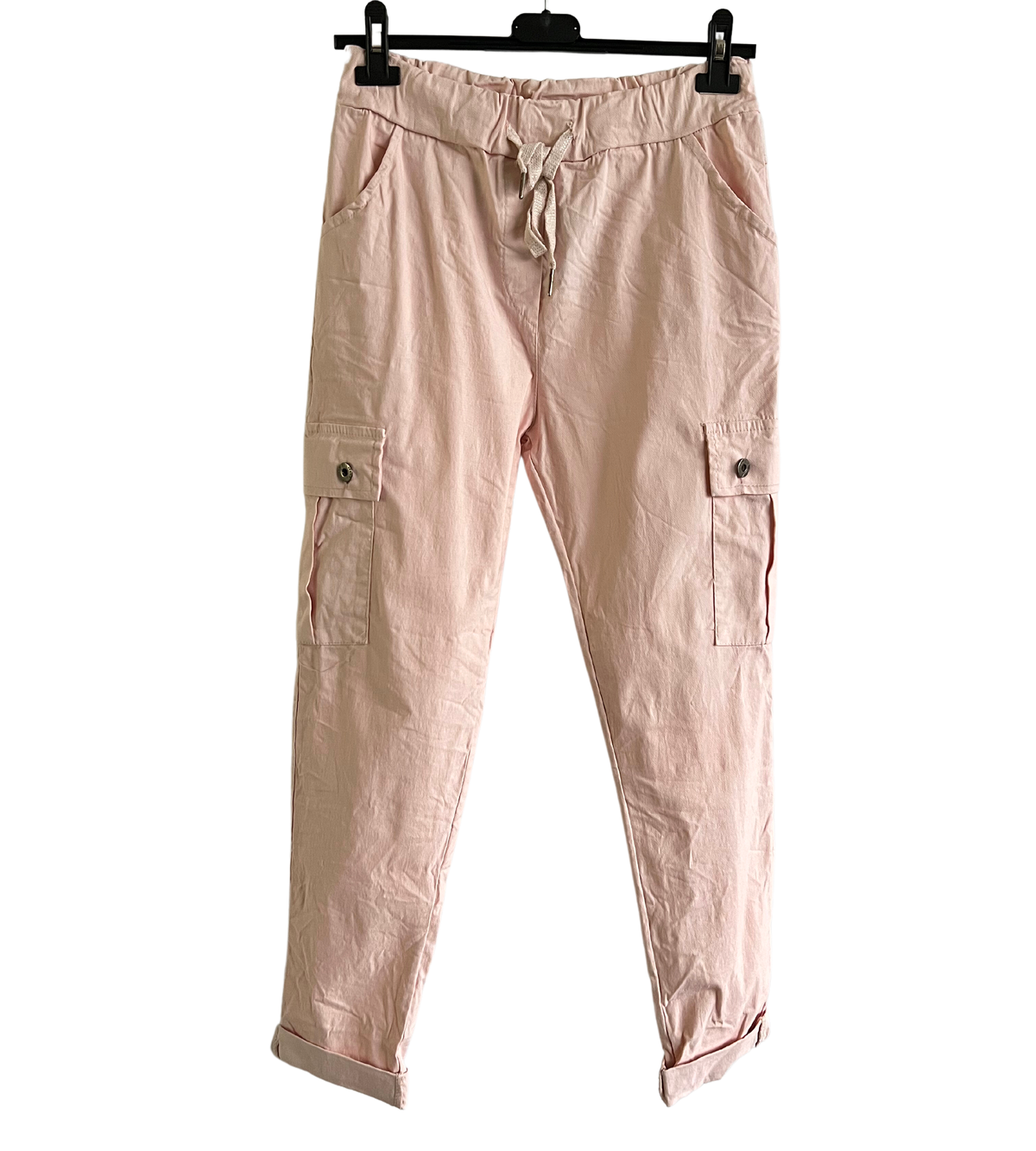 Stretchy Button Pockets Cargo Magic Pants In Pink