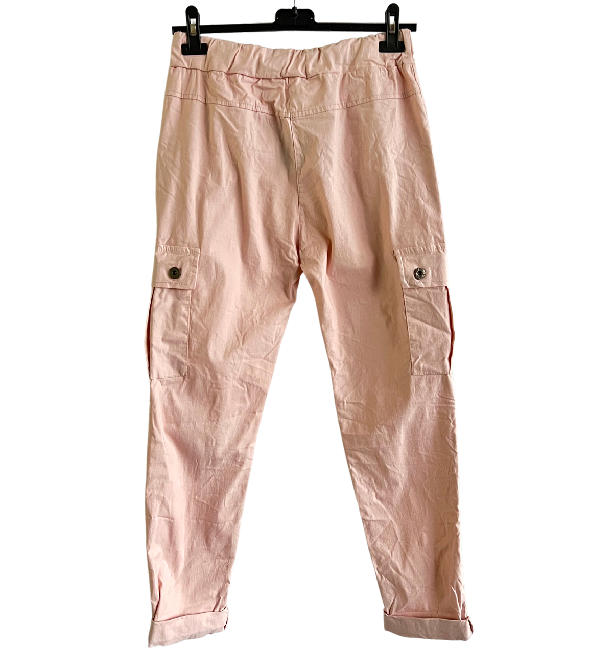 Stretchy Button Pockets Cargo Magic Pants In Pink