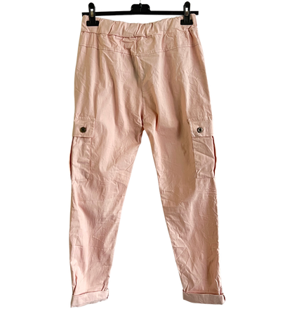 Stretchy Button Pockets Cargo Magic Pants In Pink