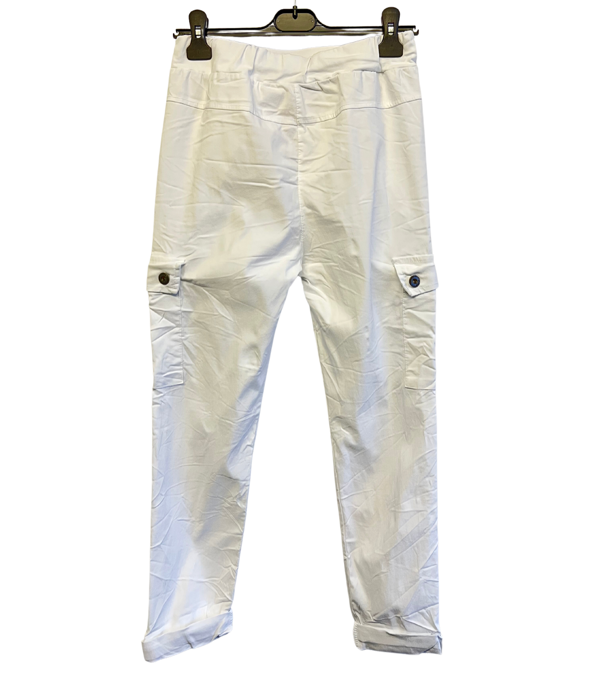 Stretchy Button Pockets Cargo Magic Pants In White