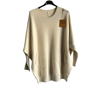 Plait Back Design 2 Pocket Jumper In Beige