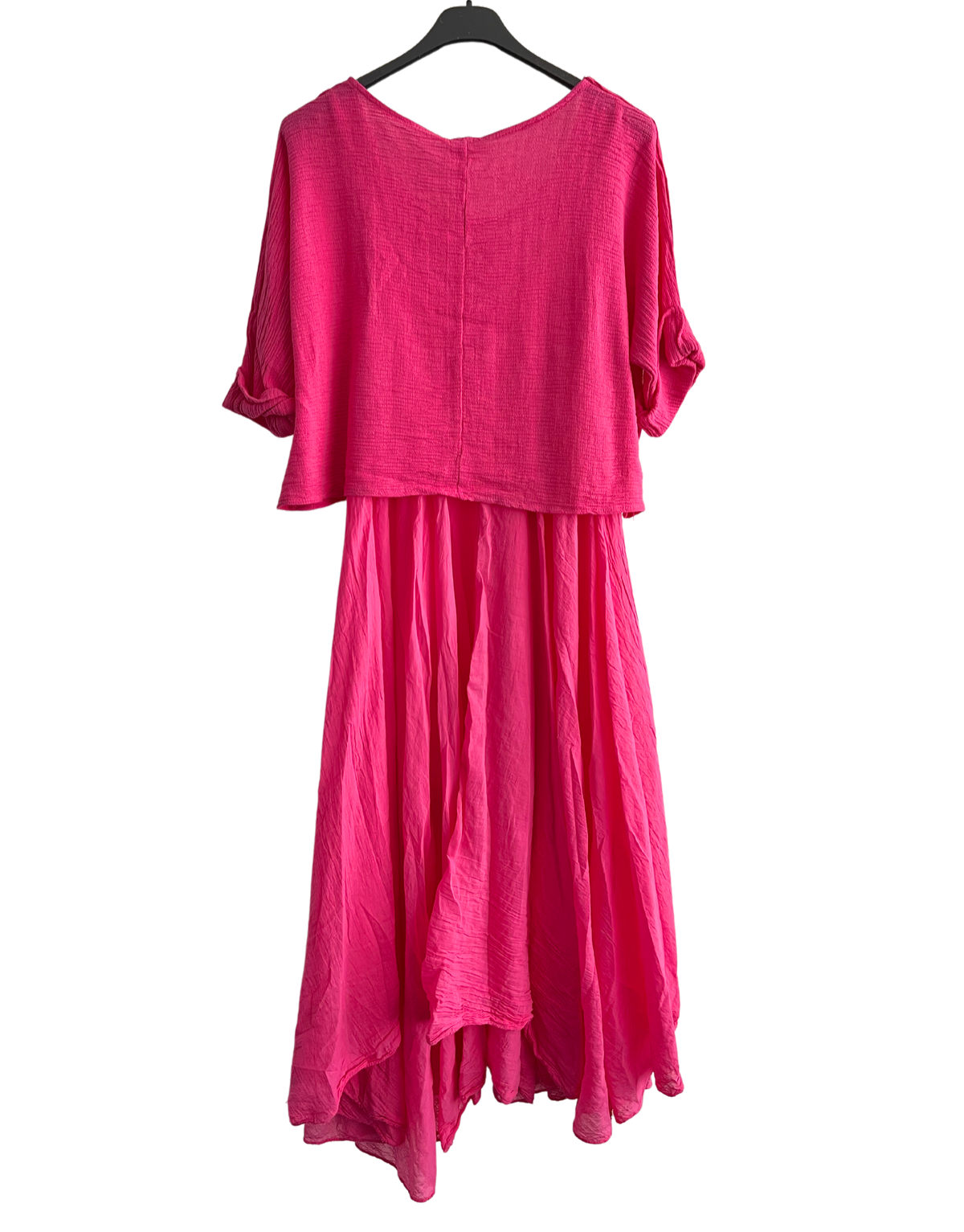 2 Piece Set Lightweight Maxi Dress with Over Crop Top In Fuchsia