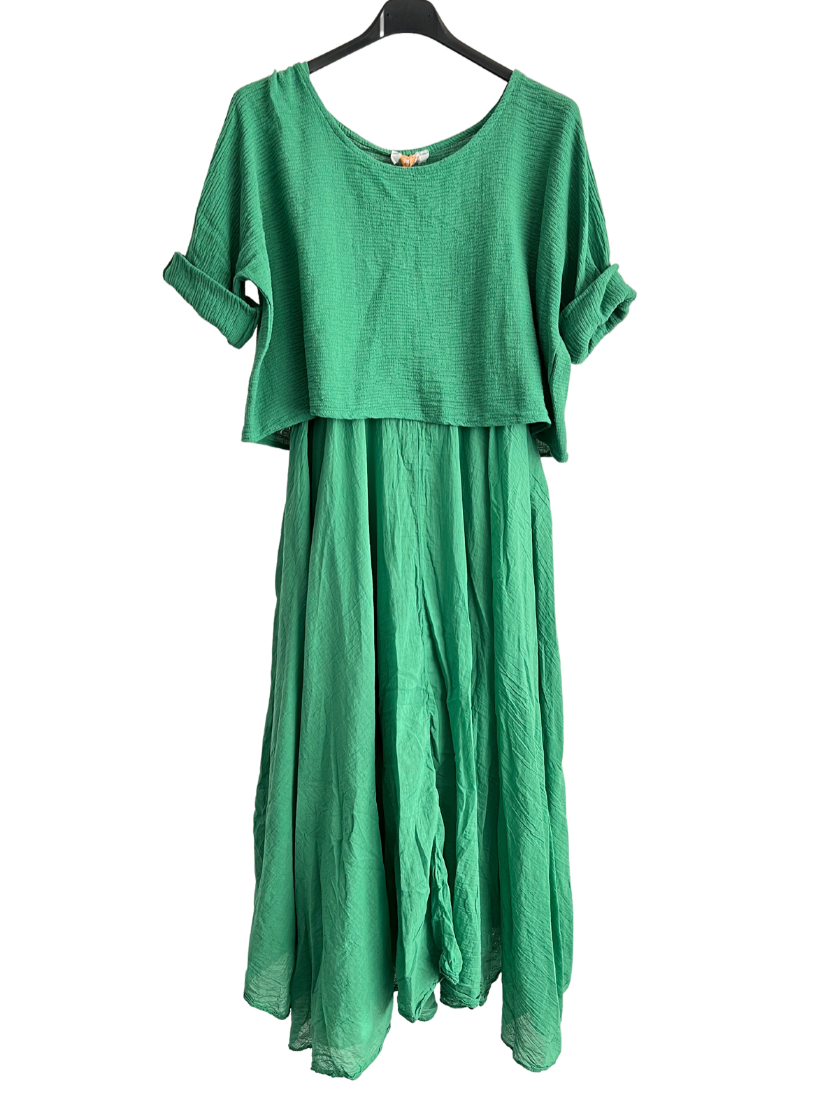 2 Piece Set Lightweight Maxi Dress with Over Crop Top In Gucci Green