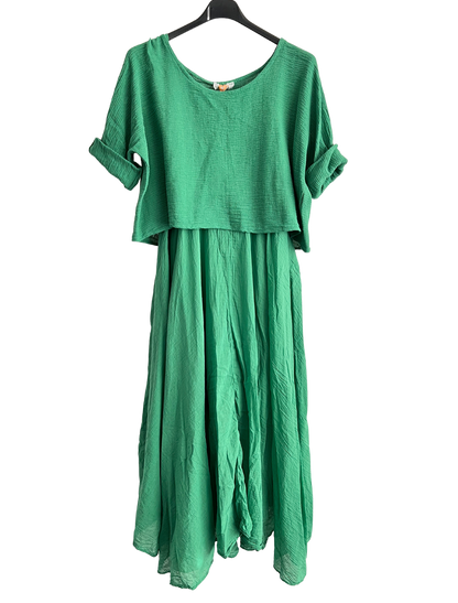 2 Piece Set Lightweight Maxi Dress with Over Crop Top In Gucci Green