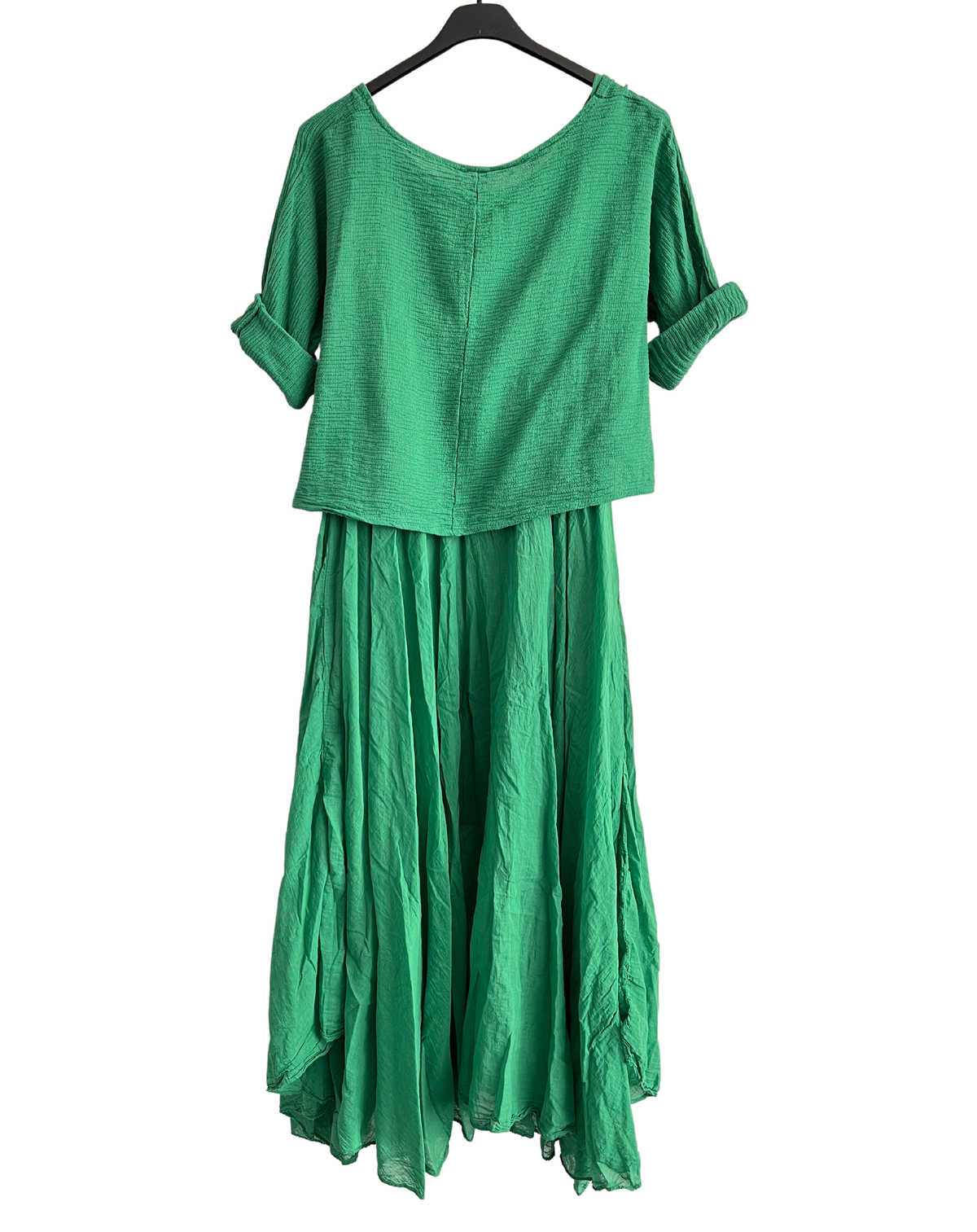 2 Piece Set Lightweight Maxi Dress with Over Crop Top In Gucci Green