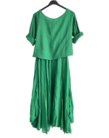 2 Piece Set Lightweight Maxi Dress with Over Crop Top In Gucci Green