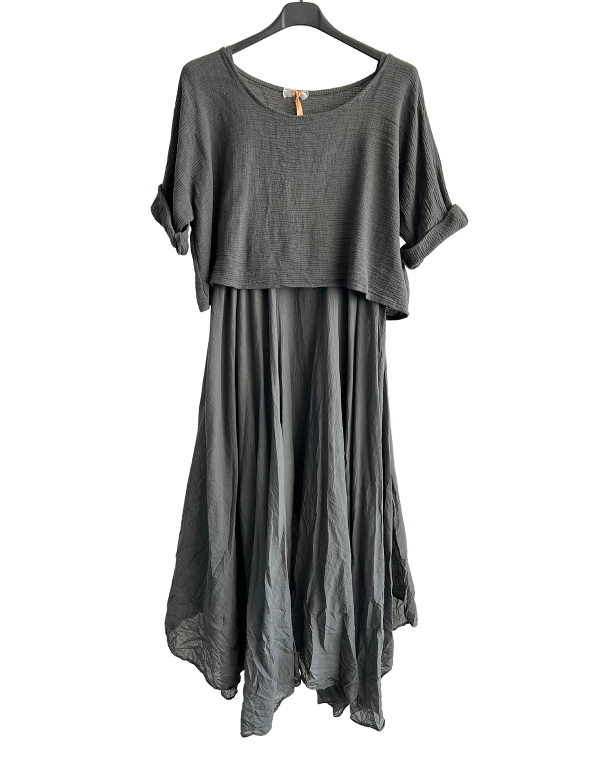 2 Piece Set Lightweight Maxi Dress with Over Crop Top In Charcoal