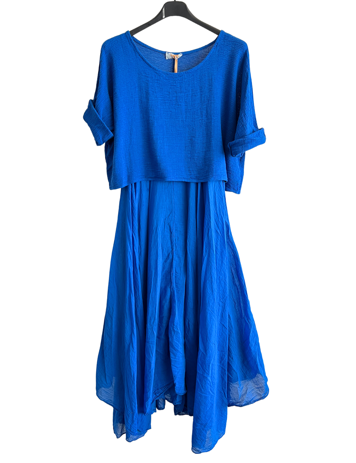 2 Piece Set Lightweight Maxi Dress with Over Crop Top In Royal Blue