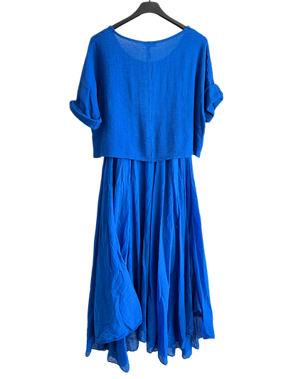 2 Piece Set Lightweight Maxi Dress with Over Crop Top In Royal Blue