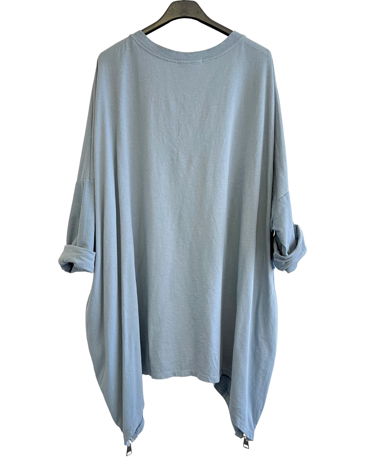 Face Print Batwing Style Zip Detail Top In Light Blue