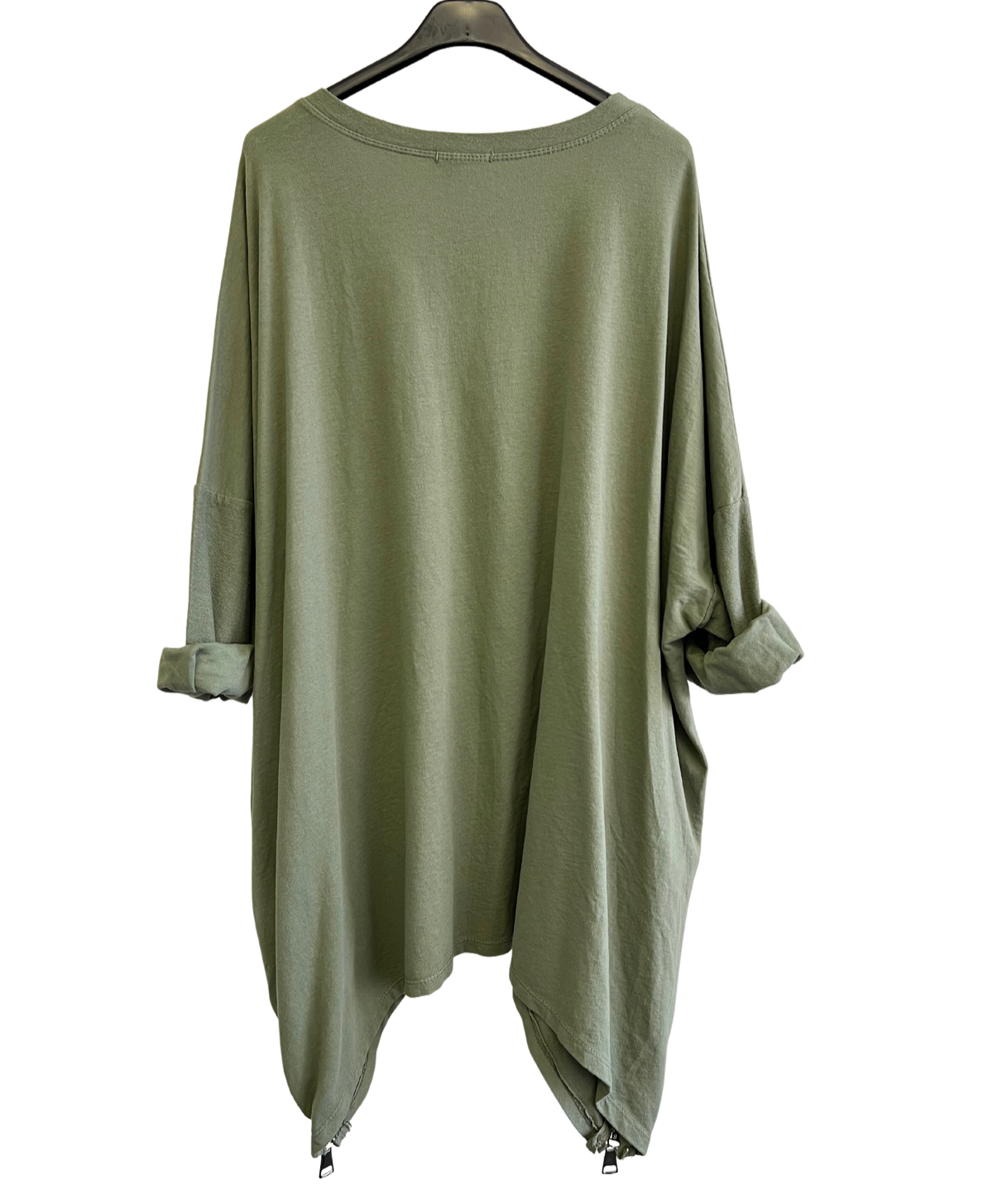 Face Print Batwing Style Zip Detail Top In Khaki