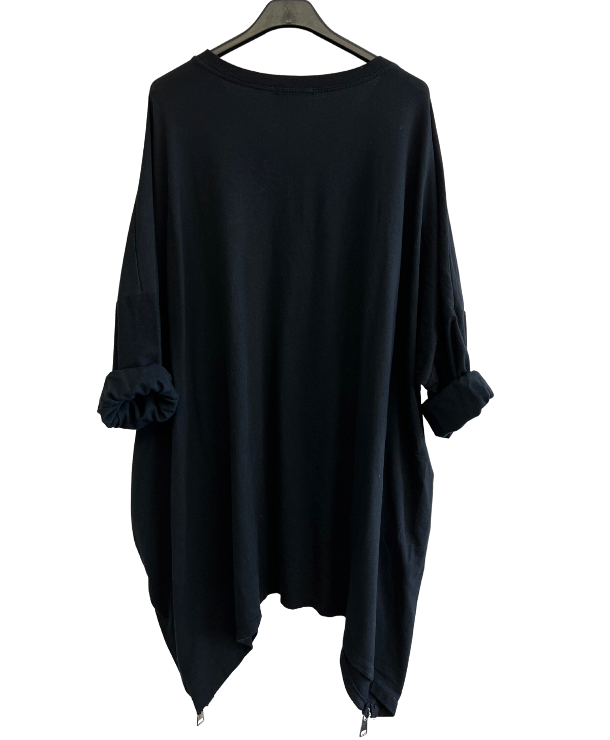 Face Print Batwing Style Zip Detail Top In Black