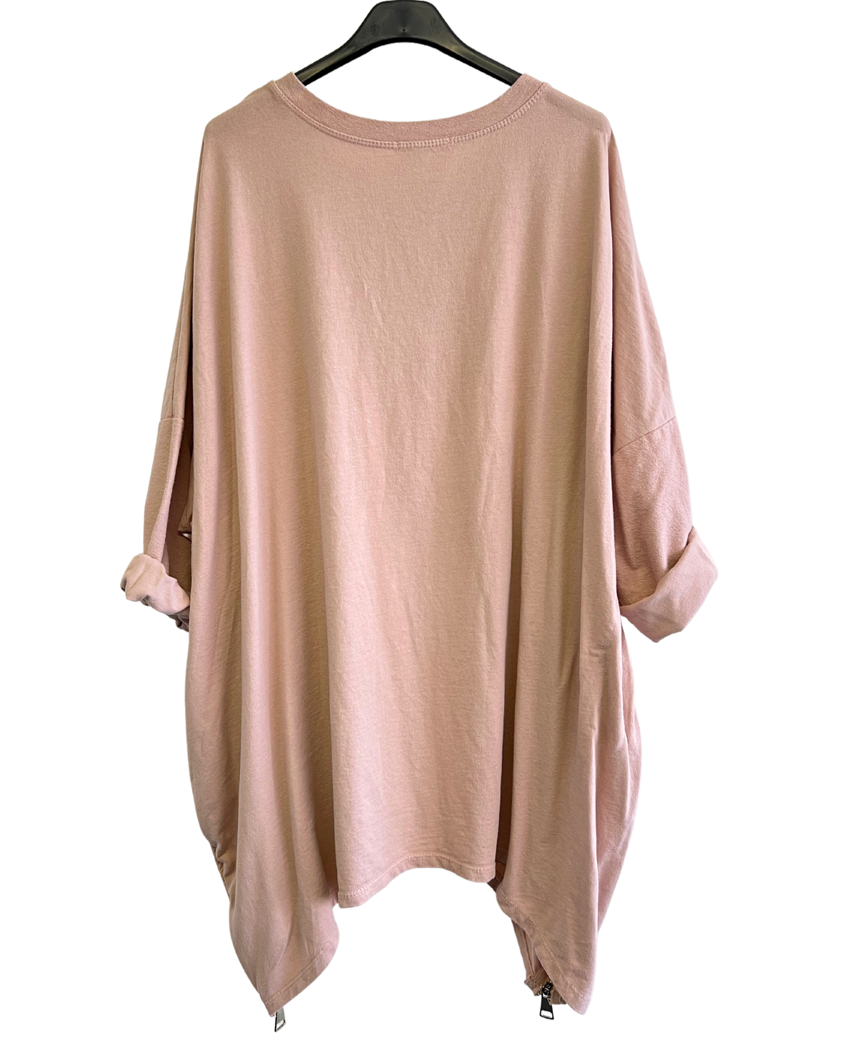 Face Print Batwing Style Zip Detail Top In Pink