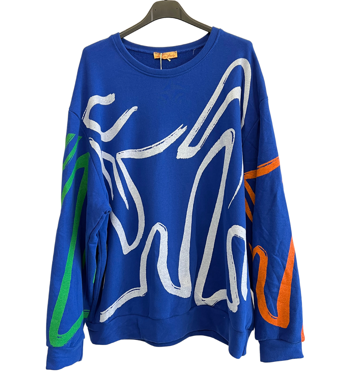 Paint Brush Print Pullover Casual Sweatshirt In Royal Blue