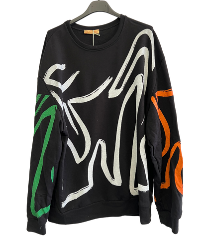 Paint Brush Print Pullover Casual Sweatshirt In Black