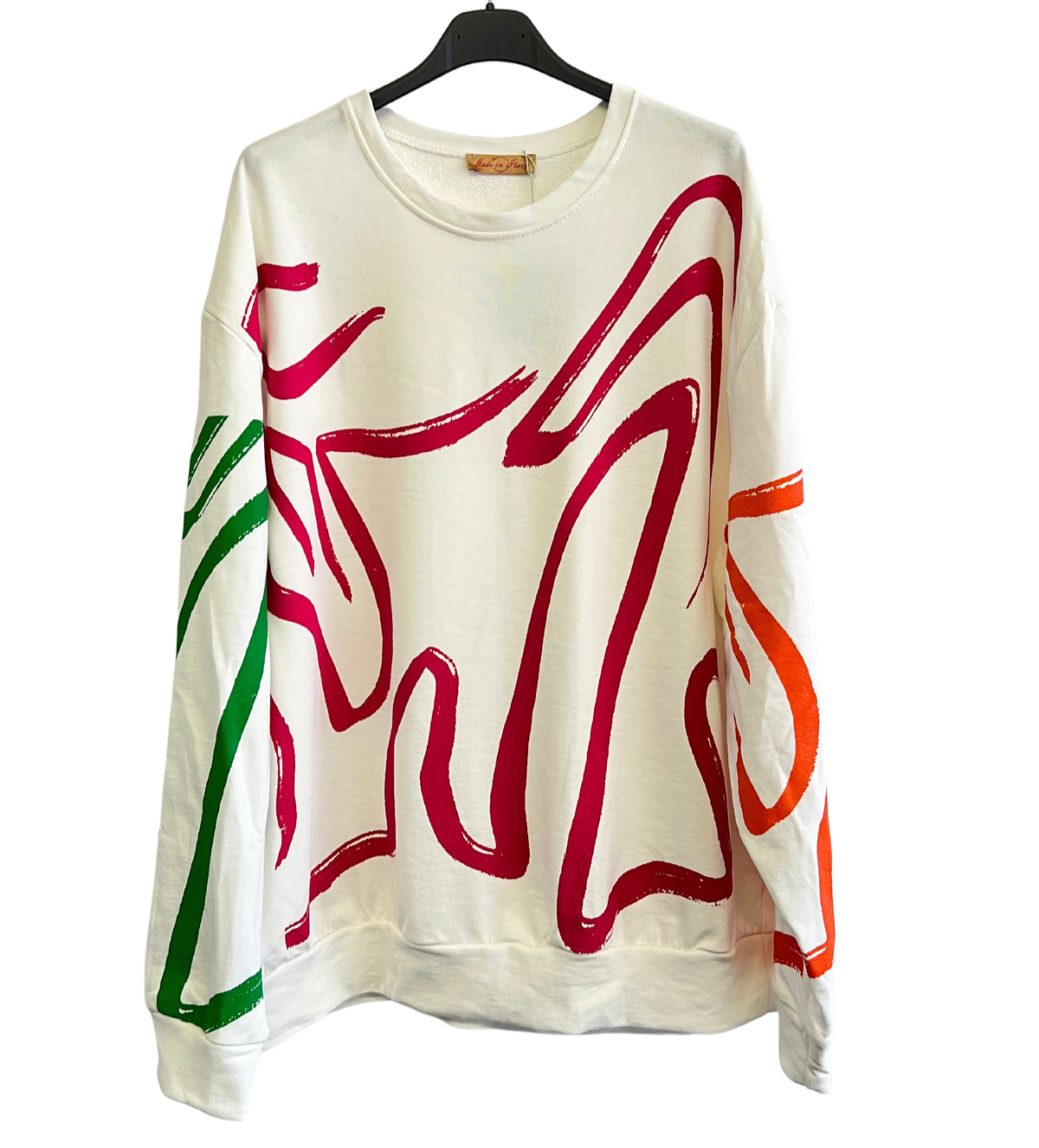 Paint Brush Print Pullover Casual Sweatshirt In White