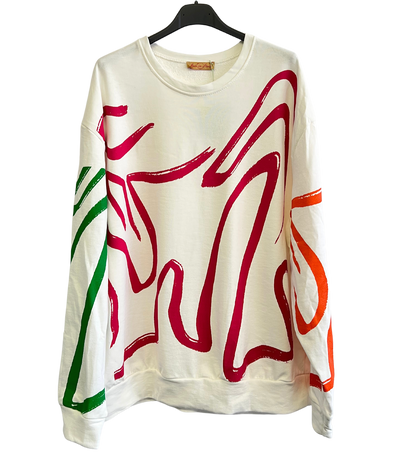 Paint Brush Print Pullover Casual Sweatshirt In White