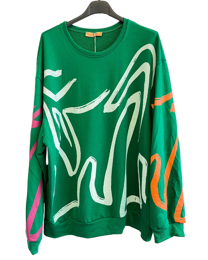 Paint Brush Print Pullover Casual Sweatshirt In Gucci Green