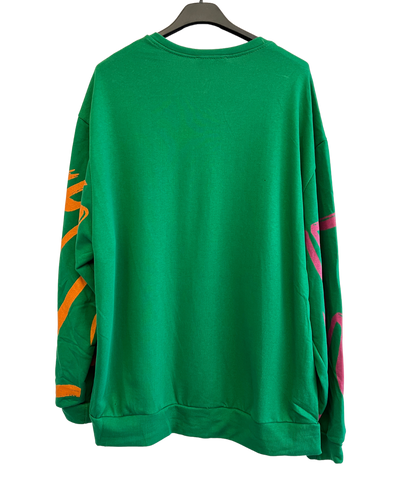 Paint Brush Print Pullover Casual Sweatshirt In Gucci Green