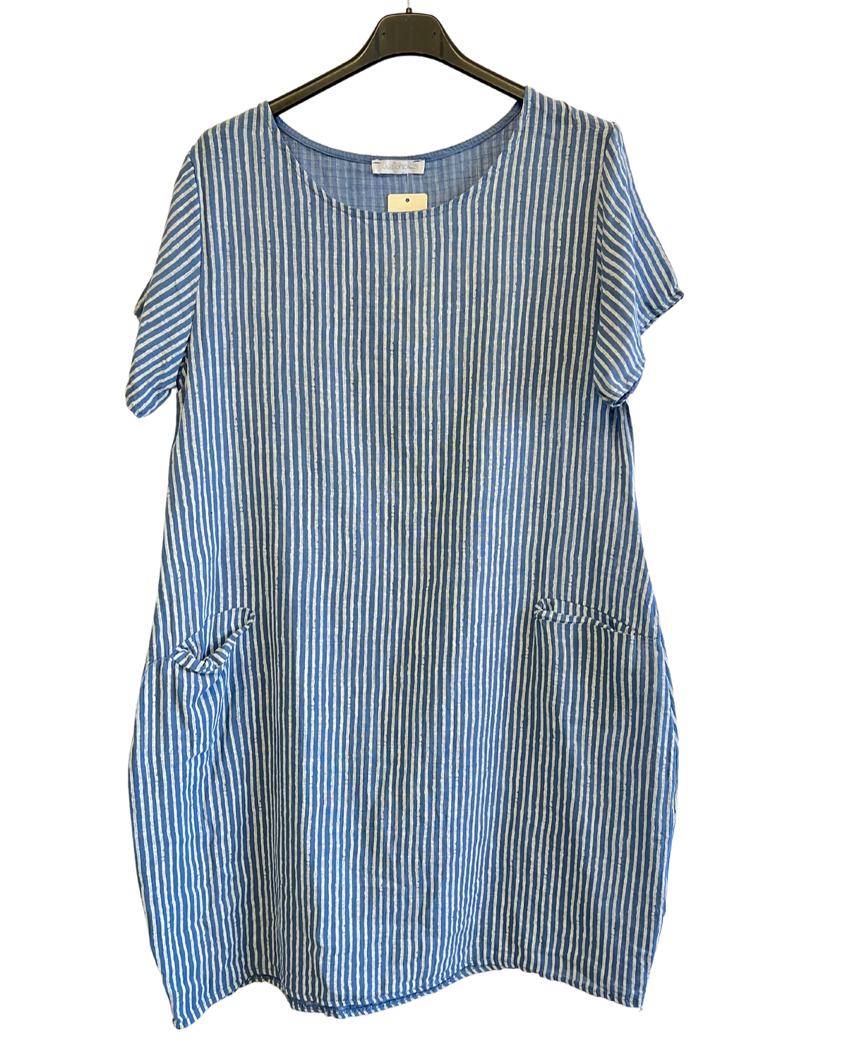 Short Sleeved Long Striped Dress In Blue