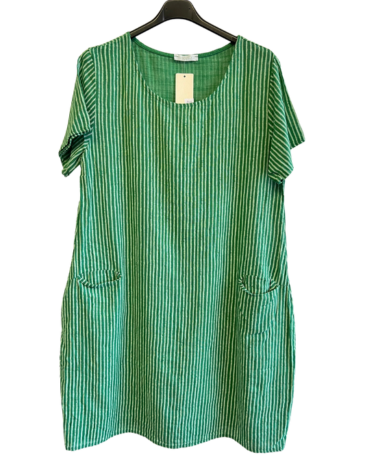 Short Sleeved Long Striped Dress In Gucci Green