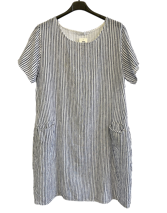 Short Sleeved Long Striped Dress In White