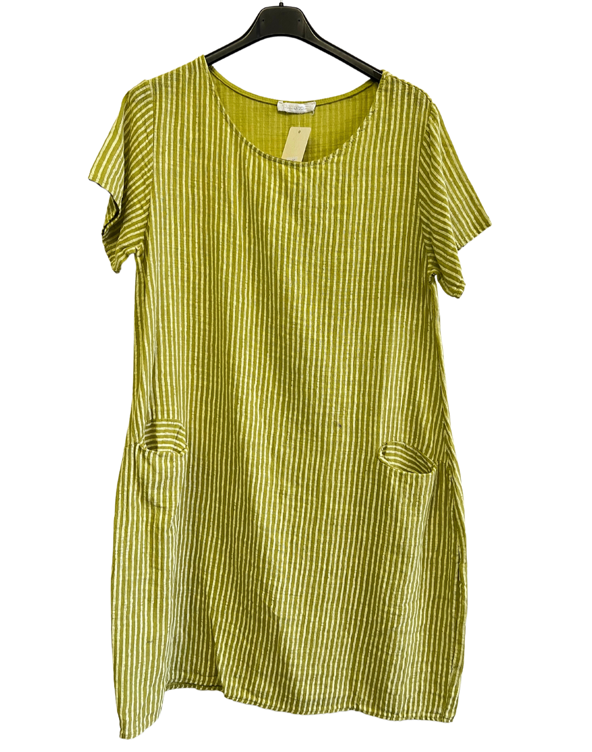 Short Sleeved Long Striped Dress In Lime