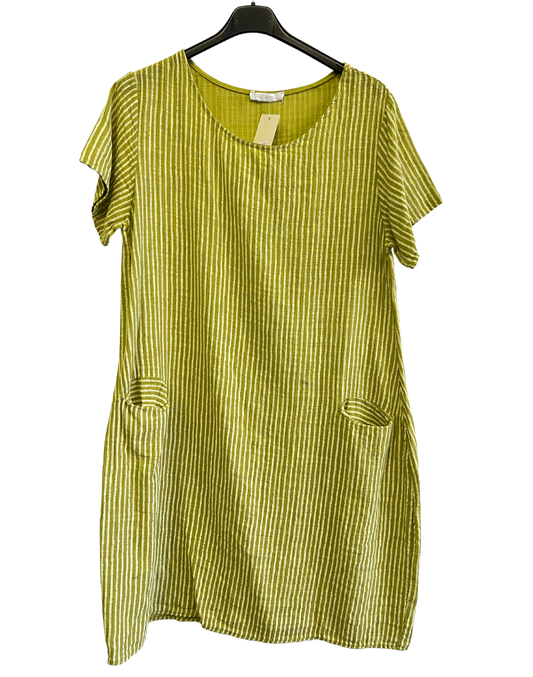 Short Sleeved Long Striped Dress In Lime