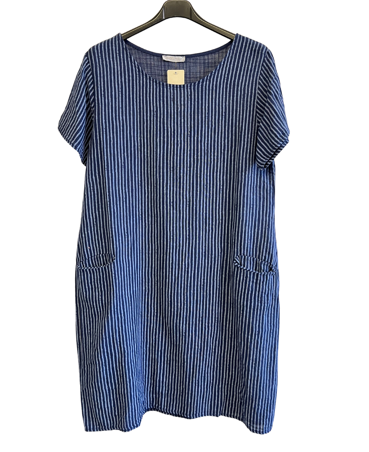 Short Sleeved Long Striped Dress In Navy