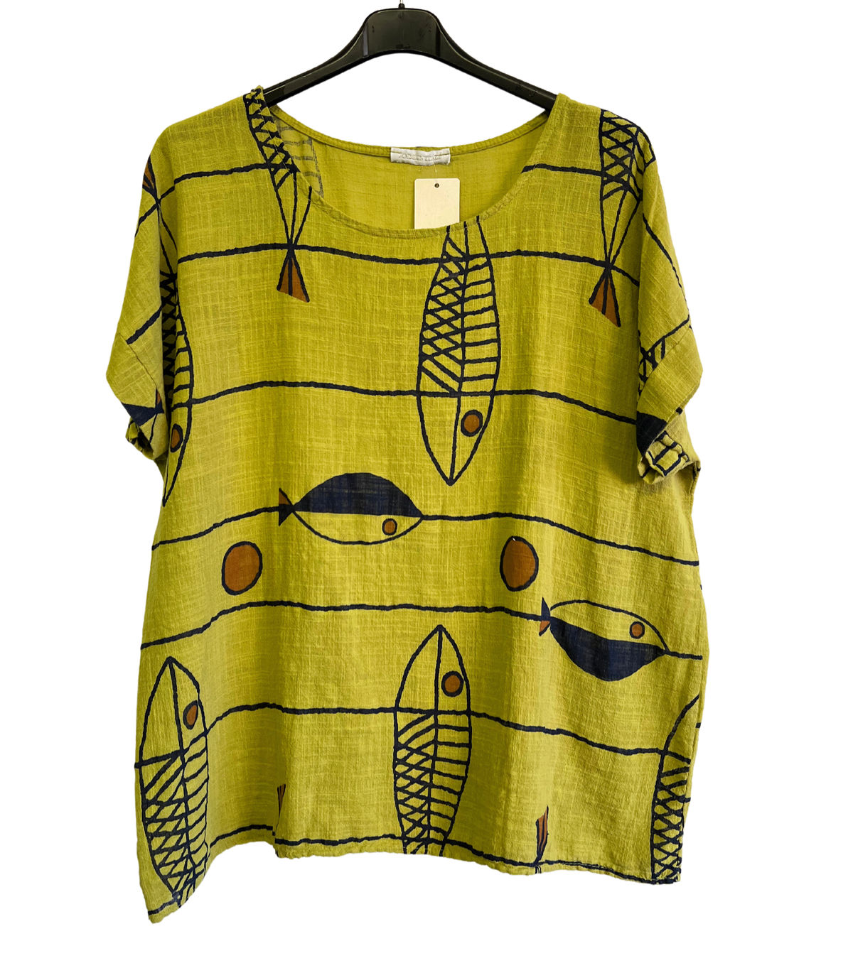 Fish Print Casual Tunic Top In Lime