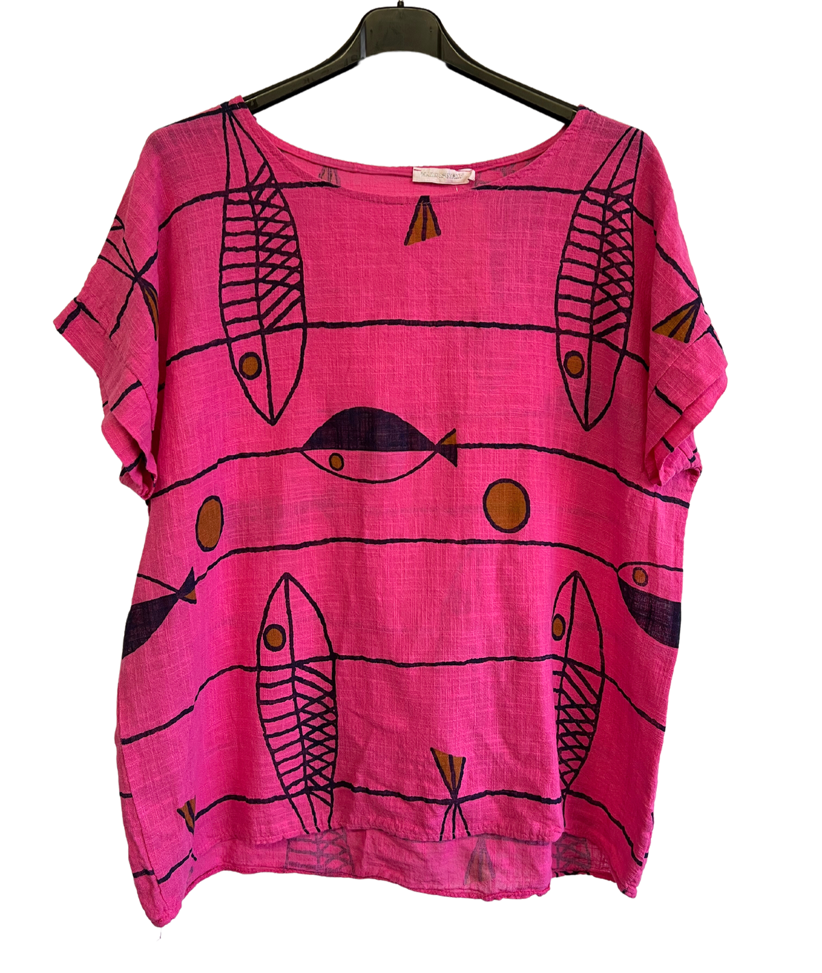 Fish Print Casual Tunic Top In Fuchsia