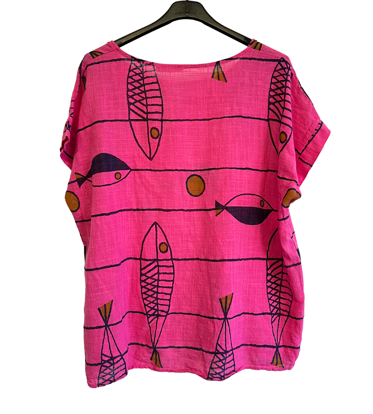 Fish Print Casual Tunic Top In Fuchsia