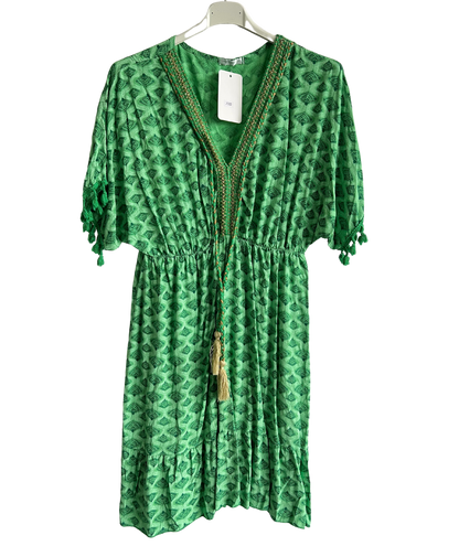 Summer Lightweight Tassel Tie Dye Mid Length Dress In Gucci Green