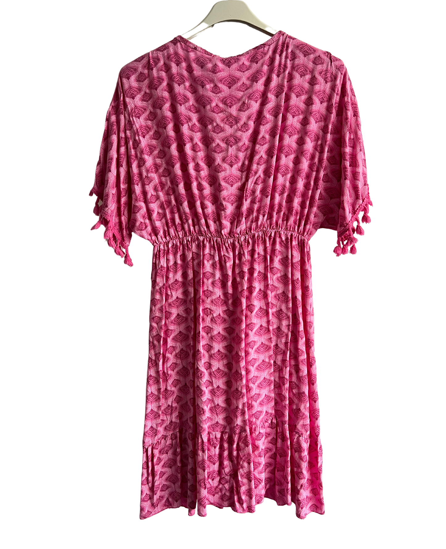 Summer Lightweight Tassel Tie Dye Mid Length Dress In Fuchsia