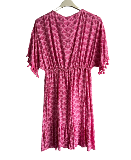 Summer Lightweight Tassel Tie Dye Mid Length Dress In Fuchsia