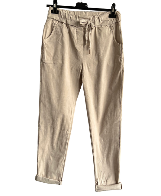 Regular Magic Stretchy Waist Pants In Beige