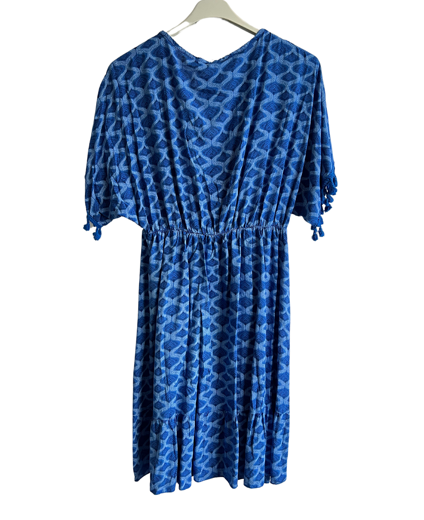 Summer Lightweight Tassel Tie Dye Mid Length Dress In Royal Blue