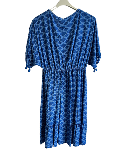 Summer Lightweight Tassel Tie Dye Mid Length Dress In Royal Blue