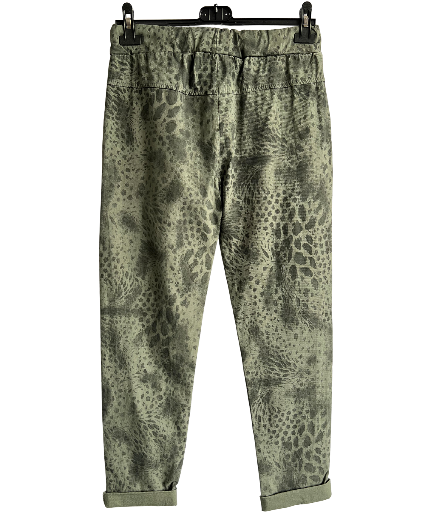 Leopard Print Stretchy Magic Pants In Khaki