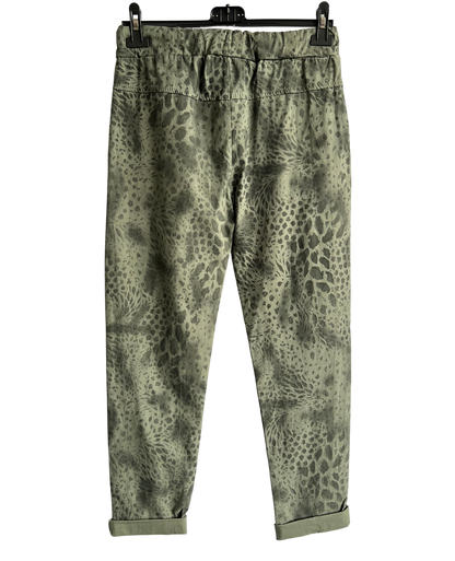 Leopard Print Stretchy Magic Pants In Khaki