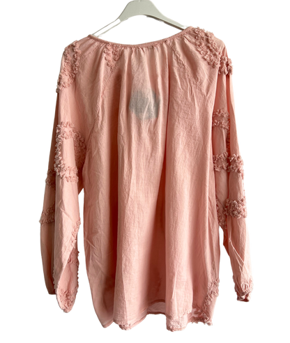 Summer Tassel Tie Cotton Circle Pattern Top In Pink