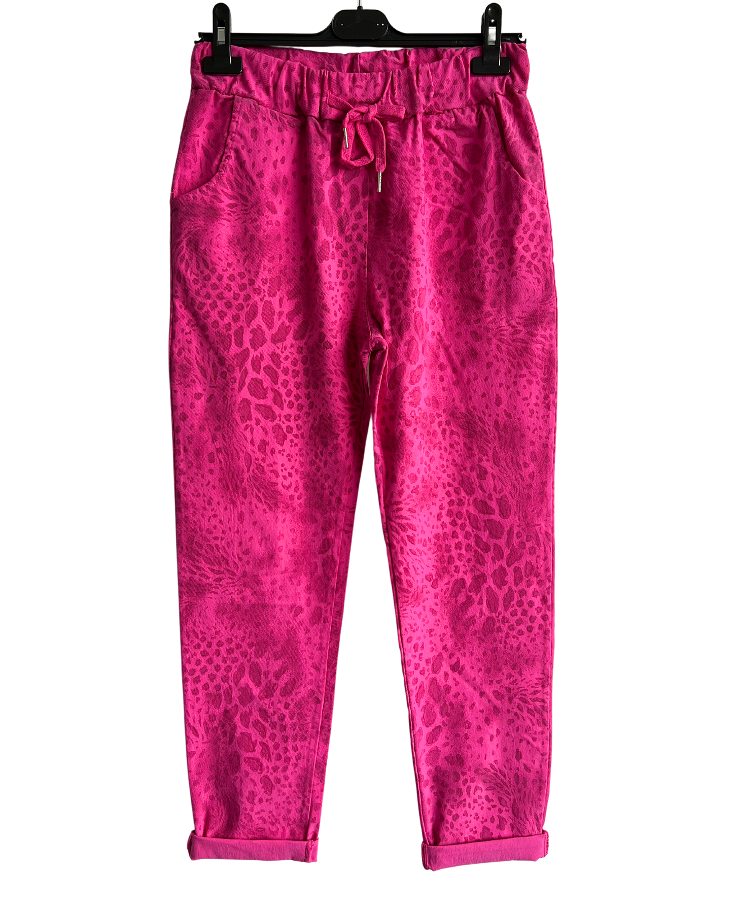 Leopard Print Stretchy Magic Pants In Fuchsia