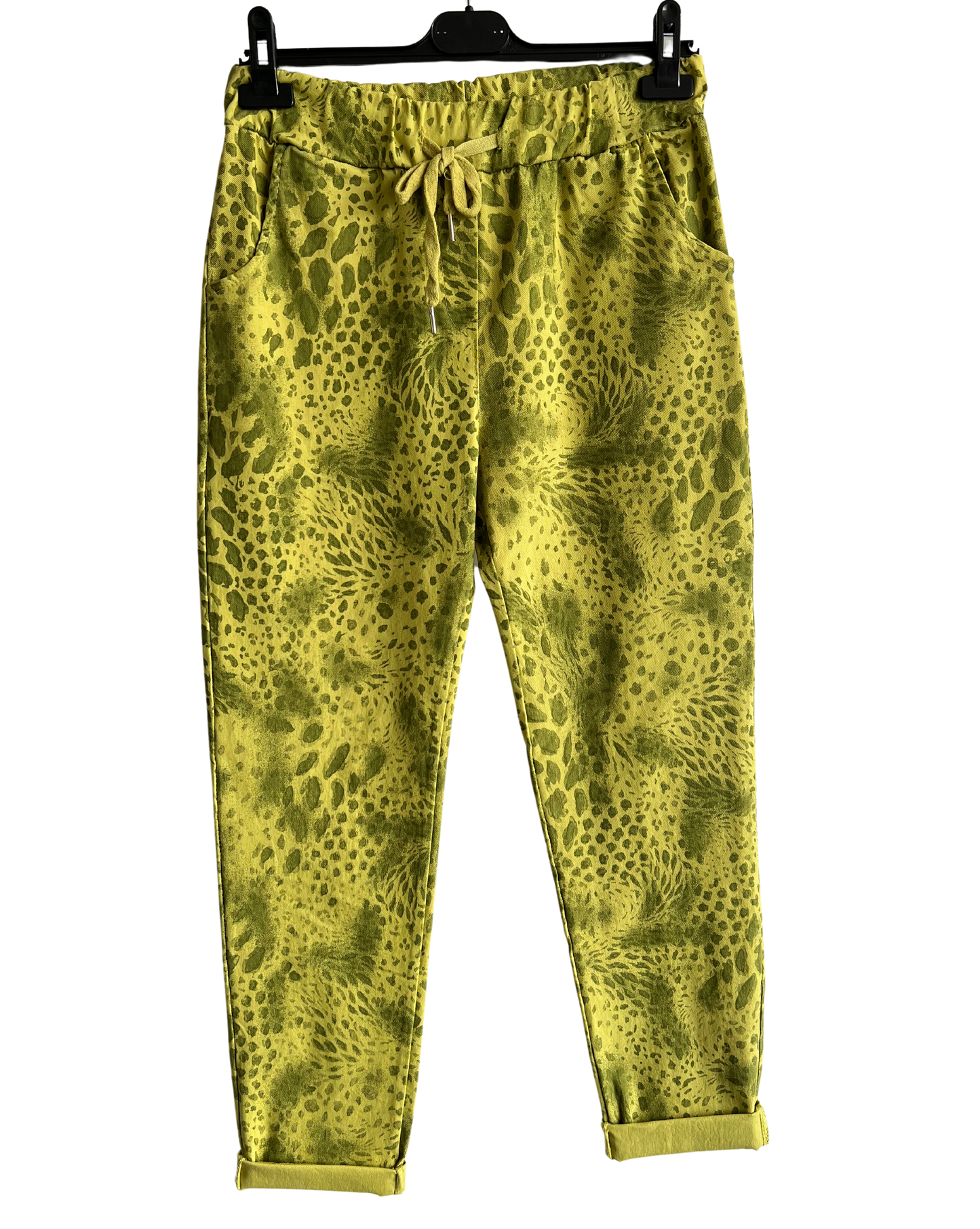 Leopard Print Stretchy Magic Pants In Lime