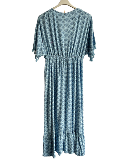 Summer Tassel Tie Dye Short Sleeve Long Maxi Dress In Light Blue